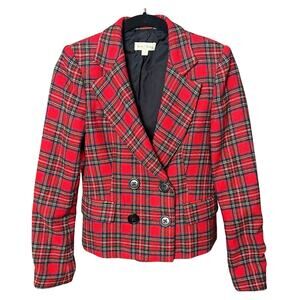 Reese and Riley Red Plaid Wool Blend Blazer Tartan Jacket Made in USA - 2